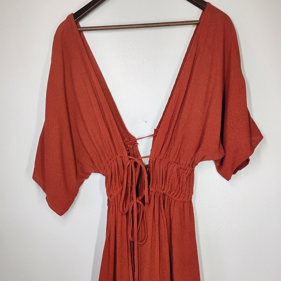 Cupshe V Neck Cover Up Dress Rust Orange Pool Beach Vacation Size Medium - Picture 6 of 13